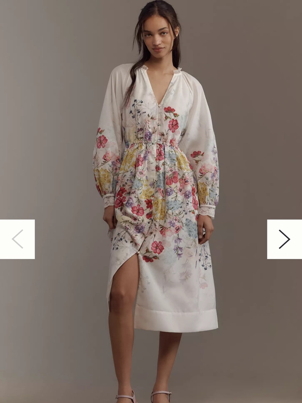 Size XL Anthropologie LET ME BE LONG-SLEEVE V-NECK FLORAL A-LINE MIDI DRESS